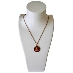Gold Tone Miraculous Medal Necklace Virgin Mary Round Catholic Pendant